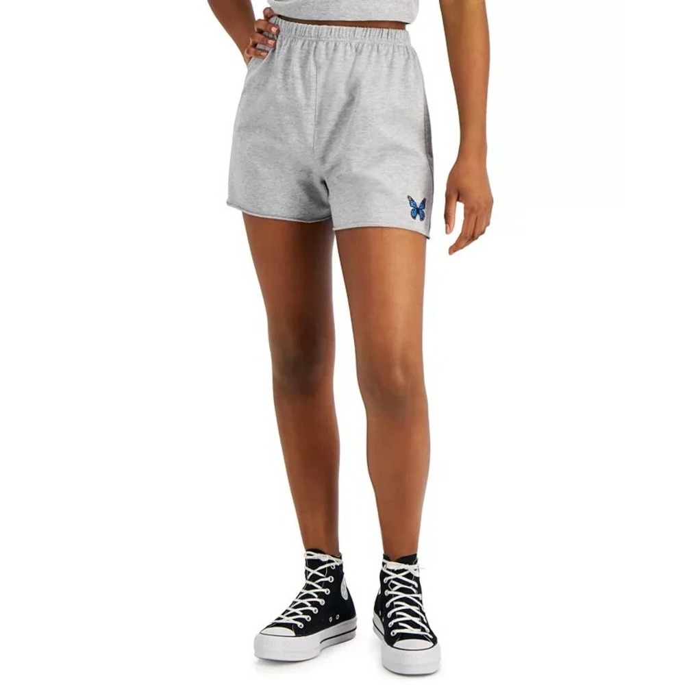 New Rebellious One Womans Sz Large Butterfly Rolled Hem‎ Grey Shorts NWT
